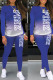 Blue Casual Gradual Change Print Patchwork O Neck Long Sleeve Two Pieces