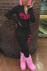 Black Sexy Print Letter Zipper Collar Jumpsuits