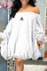 White Street Print Letter Off the Shoulder Lantern Skirt Dresses