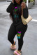 Cowboy Black Casual Print Patchwork O Neck Long Sleeve Two Pieces