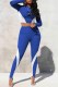 Blue Sexy Print Patchwork Letter O Neck Long Sleeve Two Pieces