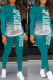 Lake Green Casual Gradual Change Print Patchwork O Neck Long Sleeve Two Pieces
