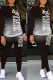 Black Casual Gradual Change Print Patchwork O Neck Long Sleeve Two Pieces