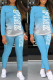Sky Blue Casual Gradual Change Print Patchwork O Neck Long Sleeve Two Pieces