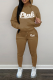 Brown Street Print Letter Hooded Collar Long Sleeve Two Pieces