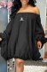 Black Street Print Letter Off the Shoulder Lantern Skirt Dresses