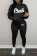 Black Street Print Letter Hooded Collar Long Sleeve Two Pieces
