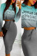 Gray Green Casual Print Patchwork O Neck Long Sleeve Two Pieces