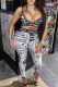 Black And White Sexy Print Patchwork Letter Spaghetti Strap Sleeveless Two Pieces