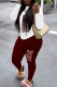 Deep Red Casual Print Patchwork O Neck Long Sleeve Two Pieces