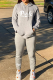 Grey Casual Print Letter Hooded Collar Long Sleeve Two Pieces