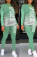 Light Green Casual Gradual Change Print Patchwork O Neck Long Sleeve Two Pieces