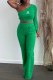Green Street Print Letter One Shoulder Long Sleeve Two Pieces