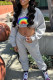 Grey Casual Print Patchwork Hooded Collar Long Sleeve Two Pieces