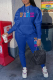 Blue Casual Print Patchwork Hooded Collar Long Sleeve Two Pieces