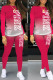 Rose Red Casual Gradual Change Print Patchwork O Neck Long Sleeve Two Pieces