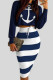 Blue Casual Print Patchwork O Neck Long Sleeve Two Pieces