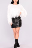 White O Neck Long Sleeve Solid Long Sleeve Tops