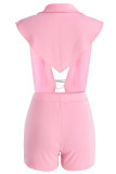 Red Sexy Solid Backless Asymmetrical V Neck Sleeveless Two Pieces