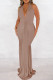 Light Coffee Sexy Solid Bandage Backless Halter Long Dress Dresses