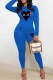 Blue Street Print Patchwork O Neck Long Sleeve Two Pieces