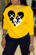 Yellow Casual Street Print Patchwork O Neck Tops