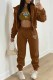 Brown Casual Print Patchwork Hooded Collar Long Sleeve Three Pieces