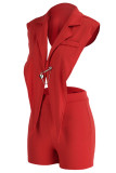 Red Sexy Solid Backless Asymmetrical V Neck Sleeveless Two Pieces
