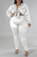 White Sexy Solid Bandage Patchwork Turndown Collar Plus Size Two Pieces