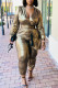 Gold Sexy Solid Patchwork V Neck Regular Jumpsuits