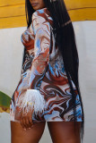 Multicolor Sexy Print Patchwork Feathers O Neck Pencil Skirt Dresses