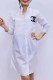 White Simplicity Letter Embroidered Turndown Collar Shirt Dress Dresses