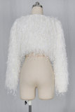 White O Neck Long Sleeve Solid Long Sleeve Tops