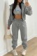 Grey Casual Print Patchwork Hooded Collar Long Sleeve Three Pieces