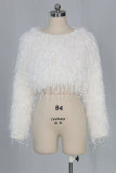 White O Neck Long Sleeve Solid Long Sleeve Tops