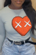 Grey Casual Print Patchwork O Neck Tops