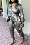Rose Sexy Solid Patchwork V Neck Regular Jumpsuits