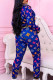 Blue Elegant Print Patchwork Zipper Collar Long Sleeve Two Pieces