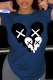Navy Blue Street Daily Print Patchwork O Neck T-Shirts