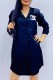 Black Simplicity Letter Embroidered Turndown Collar Shirt Dress Dresses