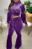 Purple Casual Solid Patchwork Hot Drill Half A Turtleneck Long Sleeve Two Pieces