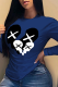 Navy Blue Casual Street Print Patchwork O Neck Tops