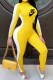 Yellow Elegant Print Letter O Neck Jumpsuits