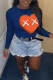 Navy Blue Casual Print Patchwork O Neck Tops
