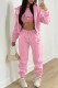 Pink Casual Print Patchwork Hooded Collar Long Sleeve Three Pieces