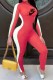 Red Elegant Print Letter O Neck Jumpsuits