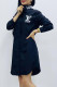 Black Simplicity Letter Embroidered Turndown Collar Shirt Dress Dresses
