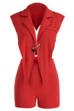 Red Sexy Solid Backless Asymmetrical V Neck Sleeveless Two Pieces