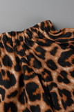 Leopard Print Plus Size Sexy Street Print Hollowed Out Cut Out Off the Shoulder Plus Size Jumpsuits
