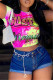 Pink Fashion Casual Print Basic O Neck T-Shirts